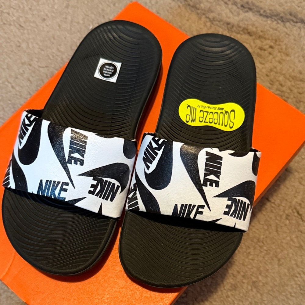 Nike Black and White Logo Slide Sandals